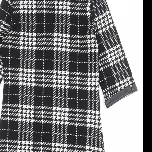 Krisp Womens Black Plaid Polyester Pencil Dress Size 8 Round Neck Zip