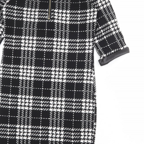 Krisp Womens Black Plaid Polyester Pencil Dress Size 8 Round Neck Zip
