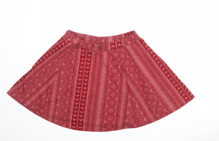 River Island Womens Red Geometric Polyester Swing Skirt Size 10
