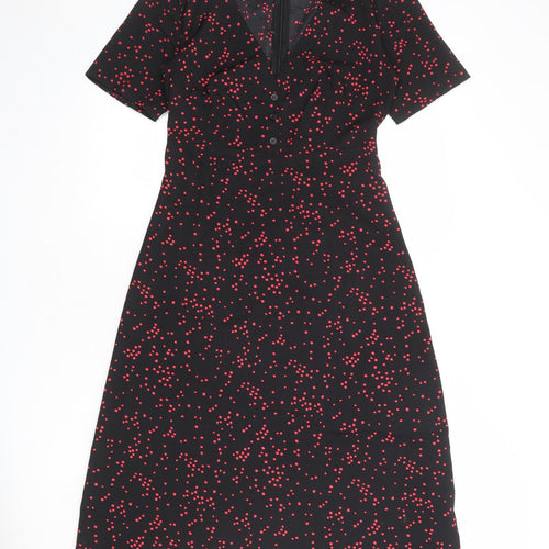 Nasty Gal Womens Black Geometric Polyester A-Line Size 8 V-Neck Zip