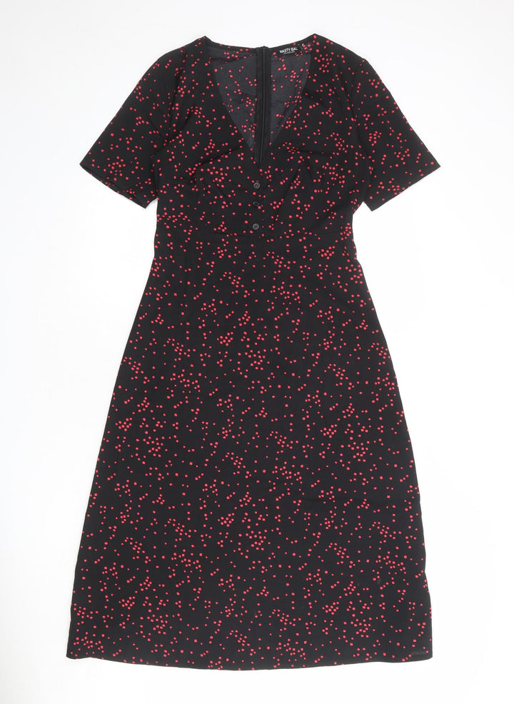 Nasty Gal Womens Black Geometric Polyester A-Line Size 8 V-Neck Zip