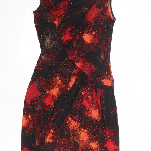 Marks and Spencer Womens Black Geometric Polyester Pencil Dress Size 10 Boat Neck Pullover