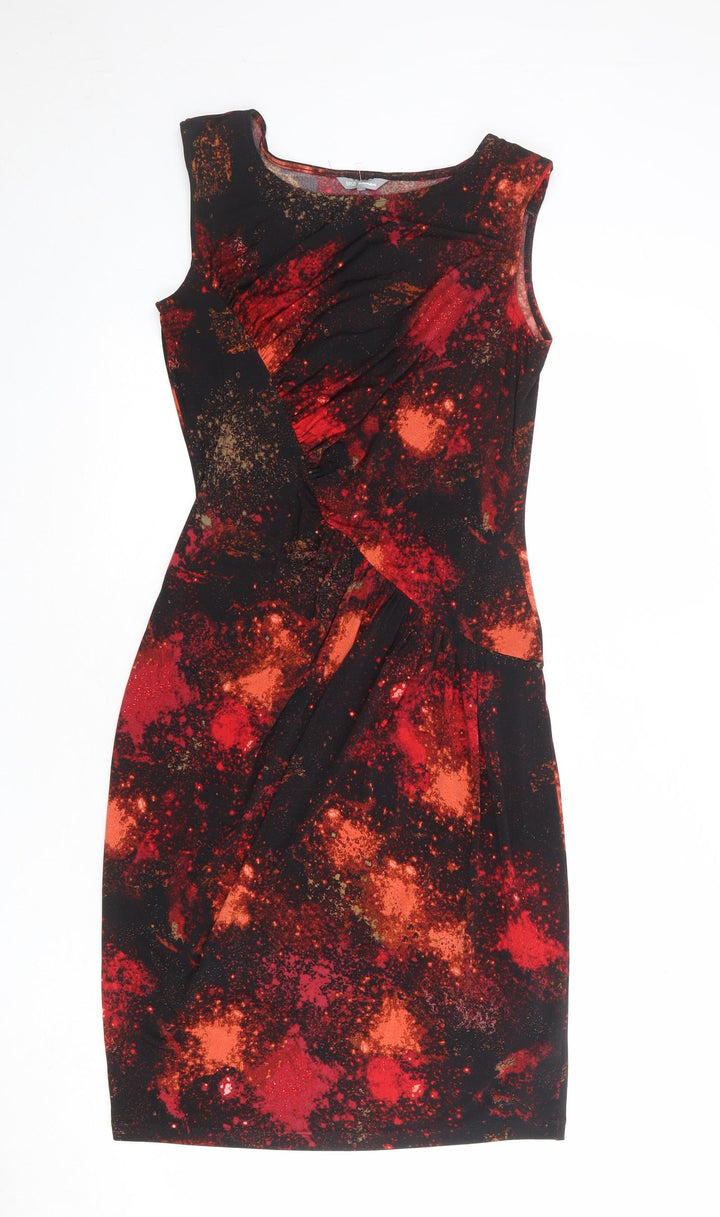 Marks and Spencer Womens Black Geometric Polyester Pencil Dress Size 10 Boat Neck Pullover
