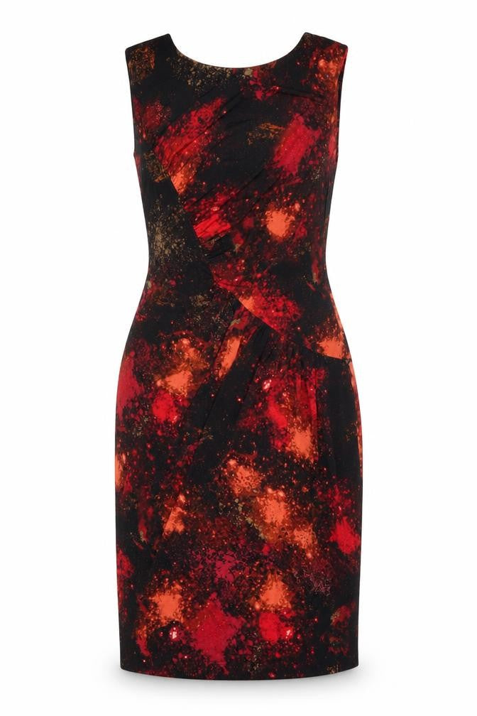 Marks and Spencer Womens Black Geometric Polyester Pencil Dress Size 10 Boat Neck Pullover