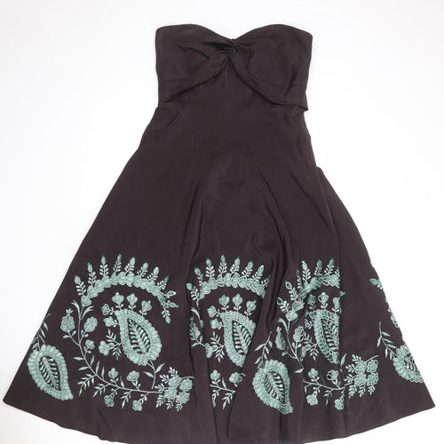 Monsoon Womens Brown Floral Polyester A-Line Size 12 Sweetheart Zip - Strapless