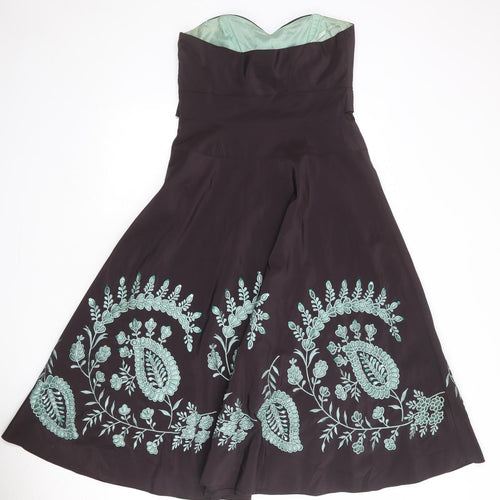 Monsoon Womens Brown Floral Polyester A-Line Size 12 Sweetheart Zip - Strapless