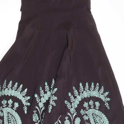 Monsoon Womens Brown Floral Polyester A-Line Size 12 Sweetheart Zip - Strapless