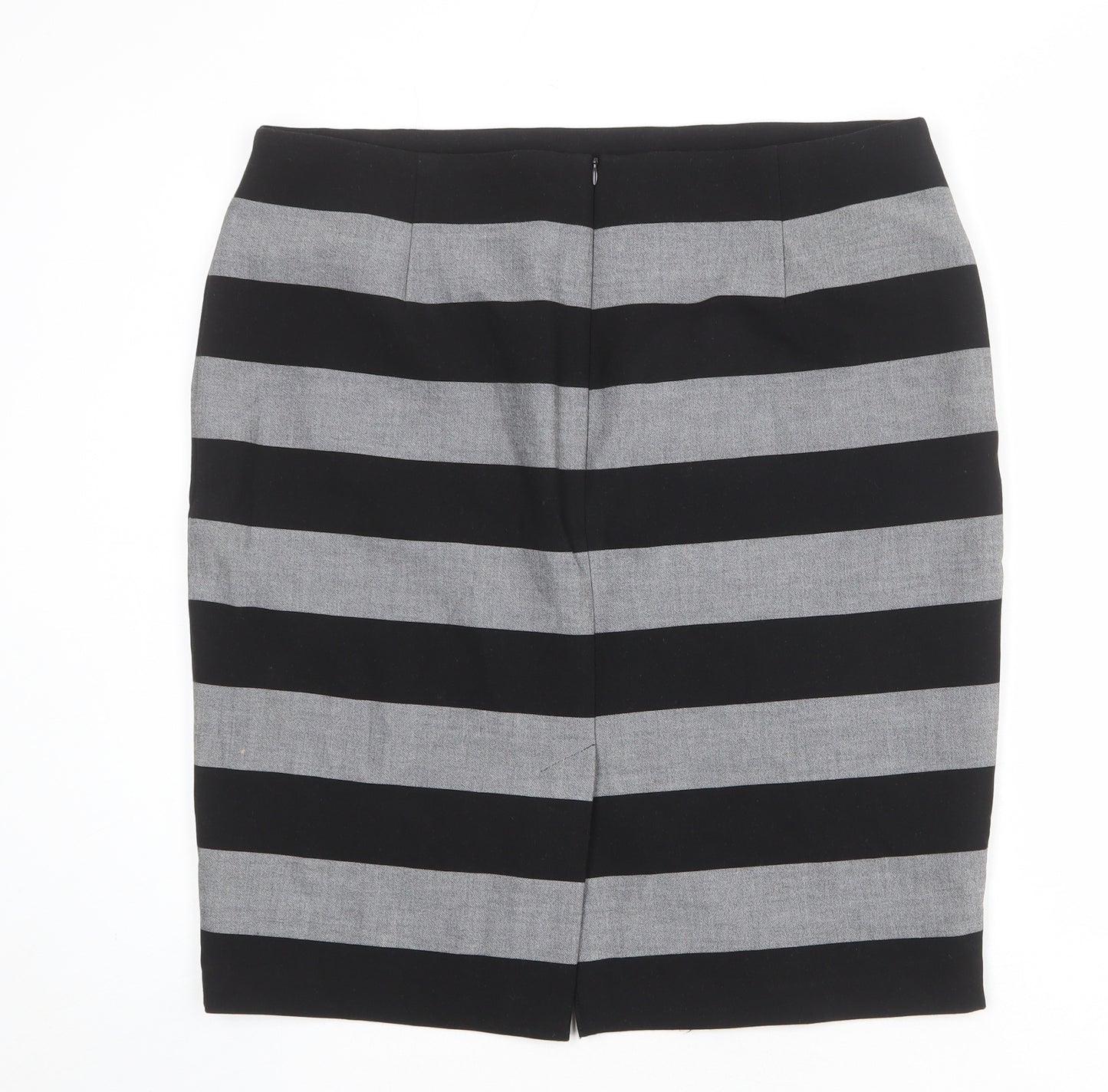Marks and Spencer Womens Grey Striped Polyester A-Line Skirt Size 18 Zip