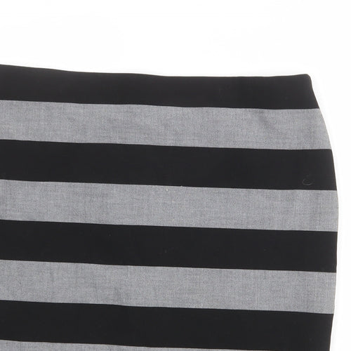 Marks and Spencer Womens Grey Striped Polyester A-Line Skirt Size 18 Zip
