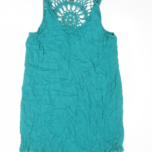 Bonmarché Womens Blue Viscose Tank Dress Size 18 Scoop Neck Pullover - Crochet Detail