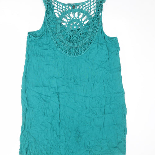 Bonmarché Womens Blue Viscose Tank Dress Size 18 Scoop Neck Pullover - Crochet Detail