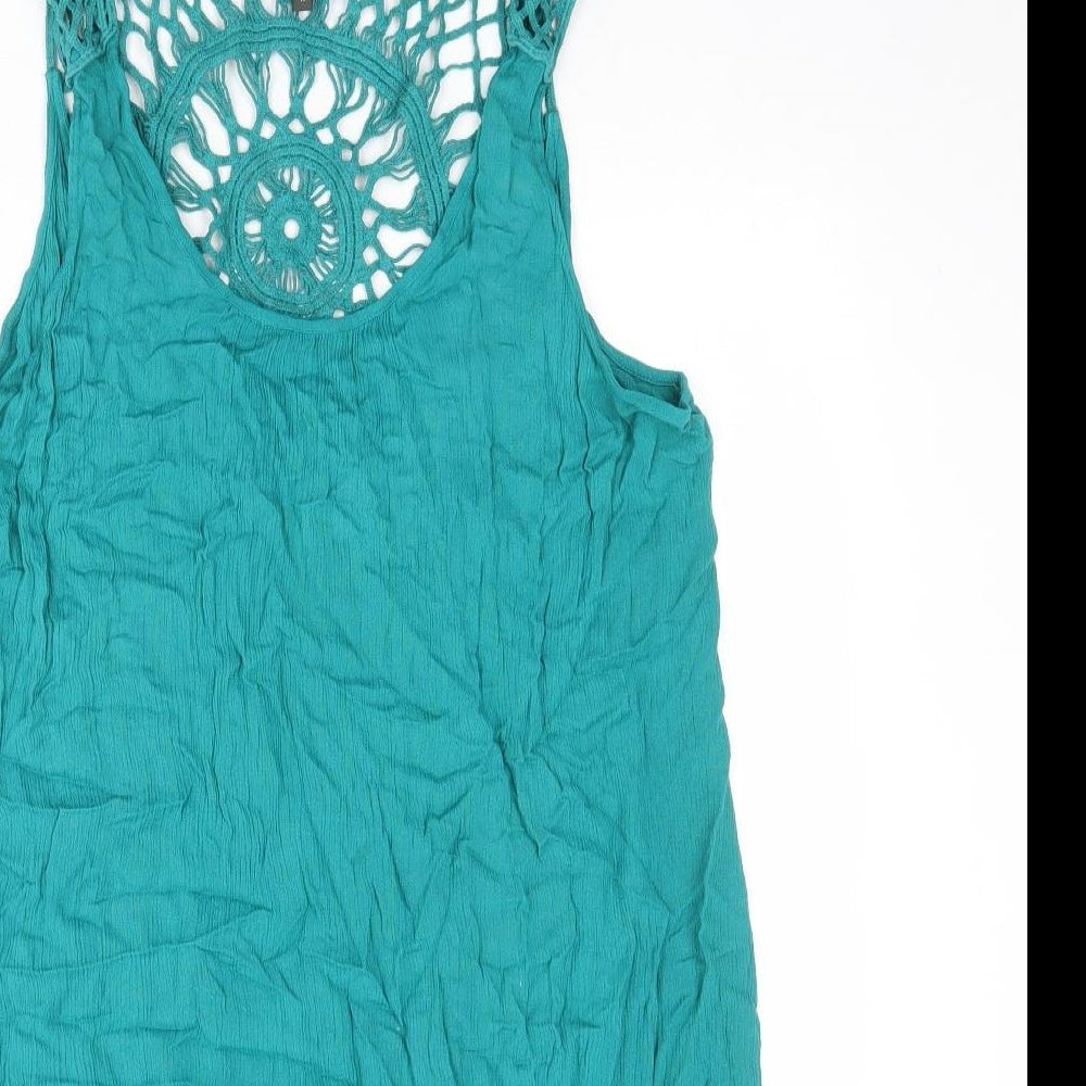 Bonmarché Womens Blue Viscose Tank Dress Size 18 Scoop Neck Pullover - Crochet Detail