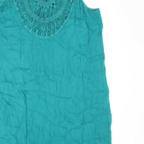 Bonmarché Womens Blue Viscose Tank Dress Size 18 Scoop Neck Pullover - Crochet Detail