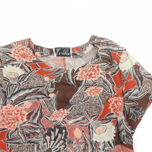 Aywon Womens Multicoloured Geometric Viscose Basic T-Shirt Size 12 Round Neck