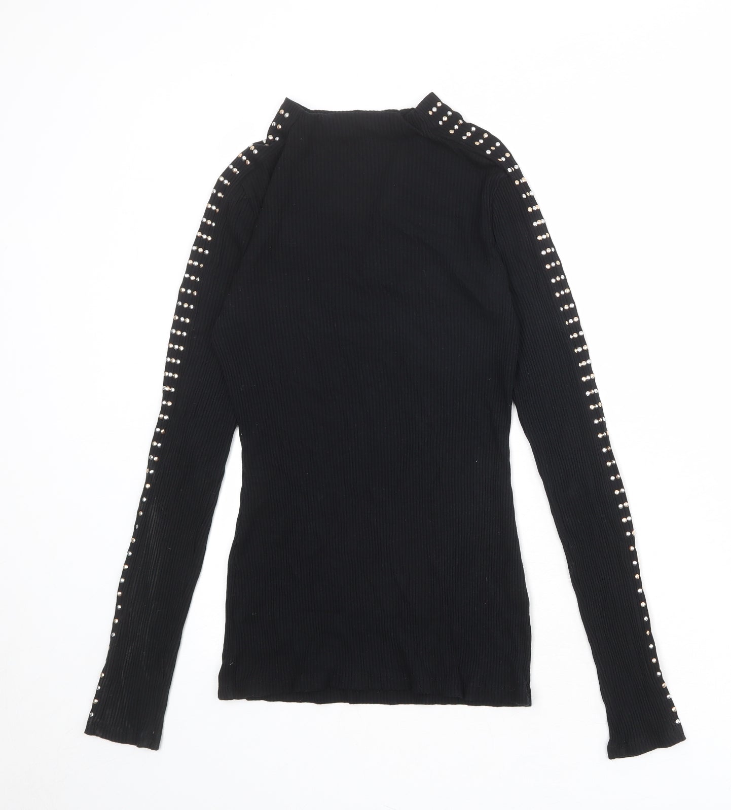 River Island Womens Black Viscose Basic T-Shirt Size 8 Mock Neck