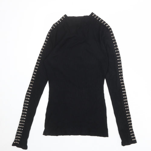 River Island Womens Black Viscose Basic T-Shirt Size 8 Mock Neck