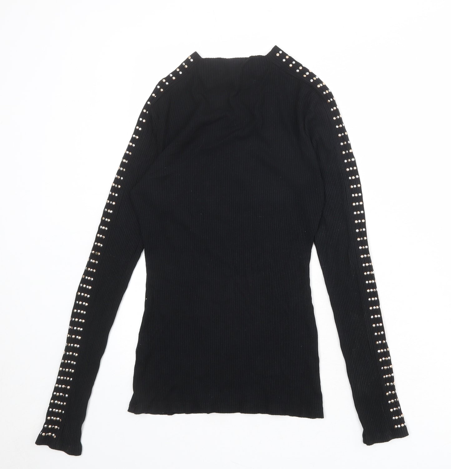 River Island Womens Black Viscose Basic T-Shirt Size 8 Mock Neck