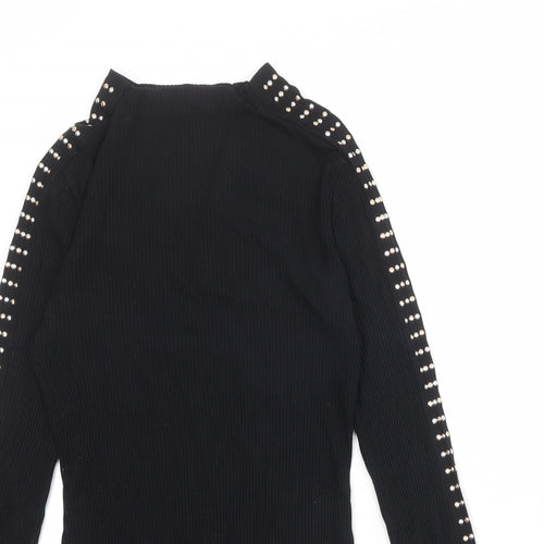 River Island Womens Black Viscose Basic T-Shirt Size 8 Mock Neck