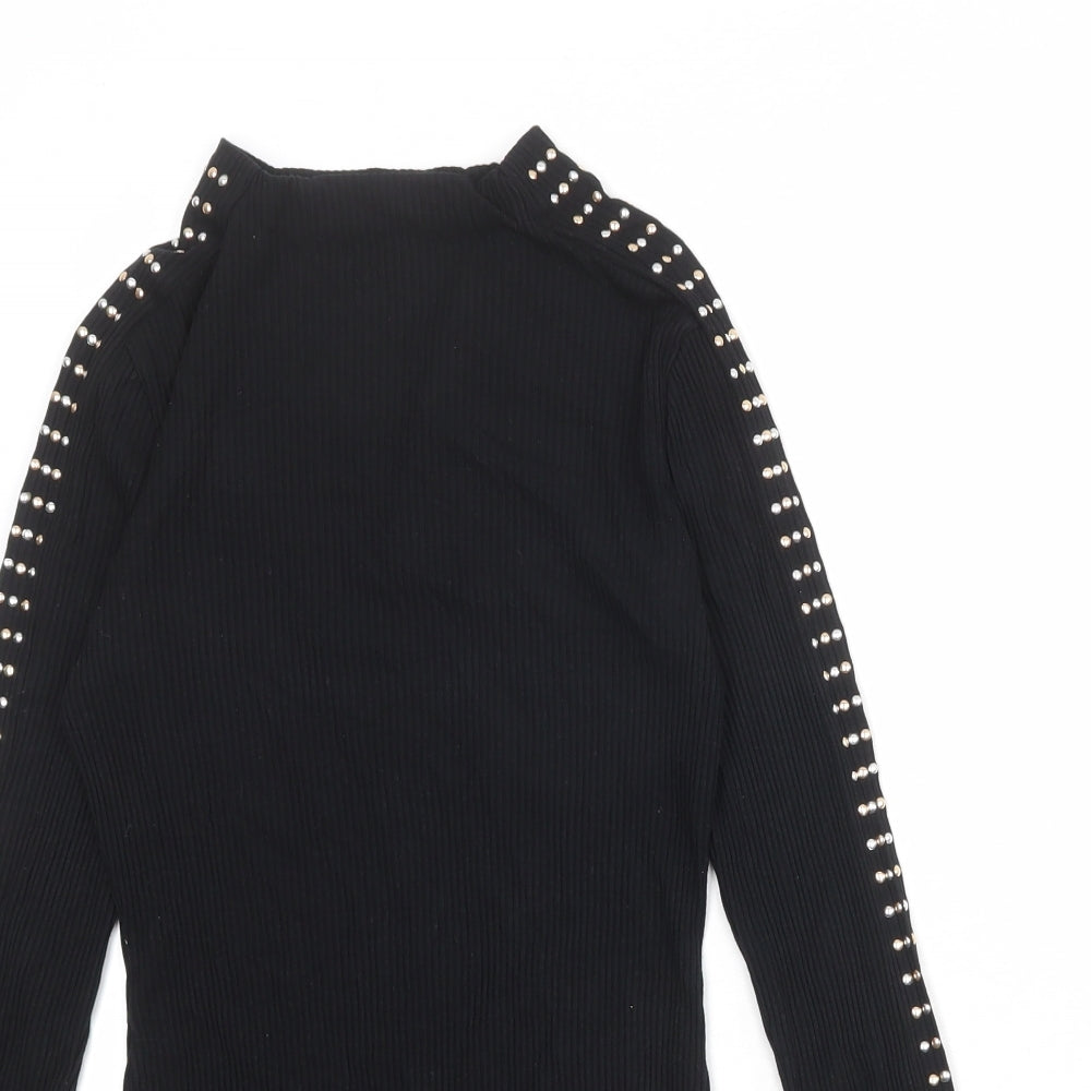River Island Womens Black Viscose Basic T-Shirt Size 8 Mock Neck