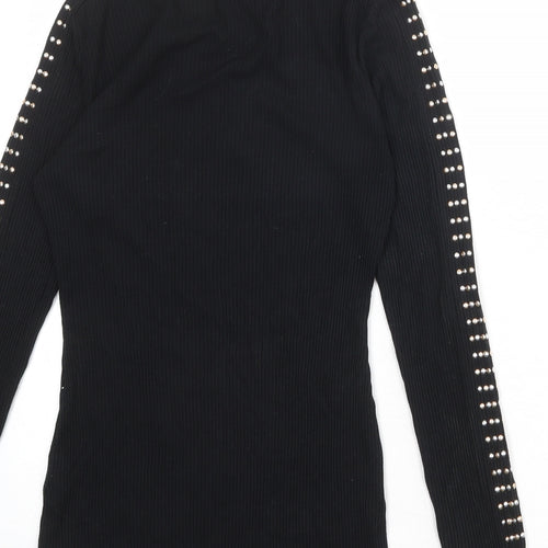 River Island Womens Black Viscose Basic T-Shirt Size 8 Mock Neck