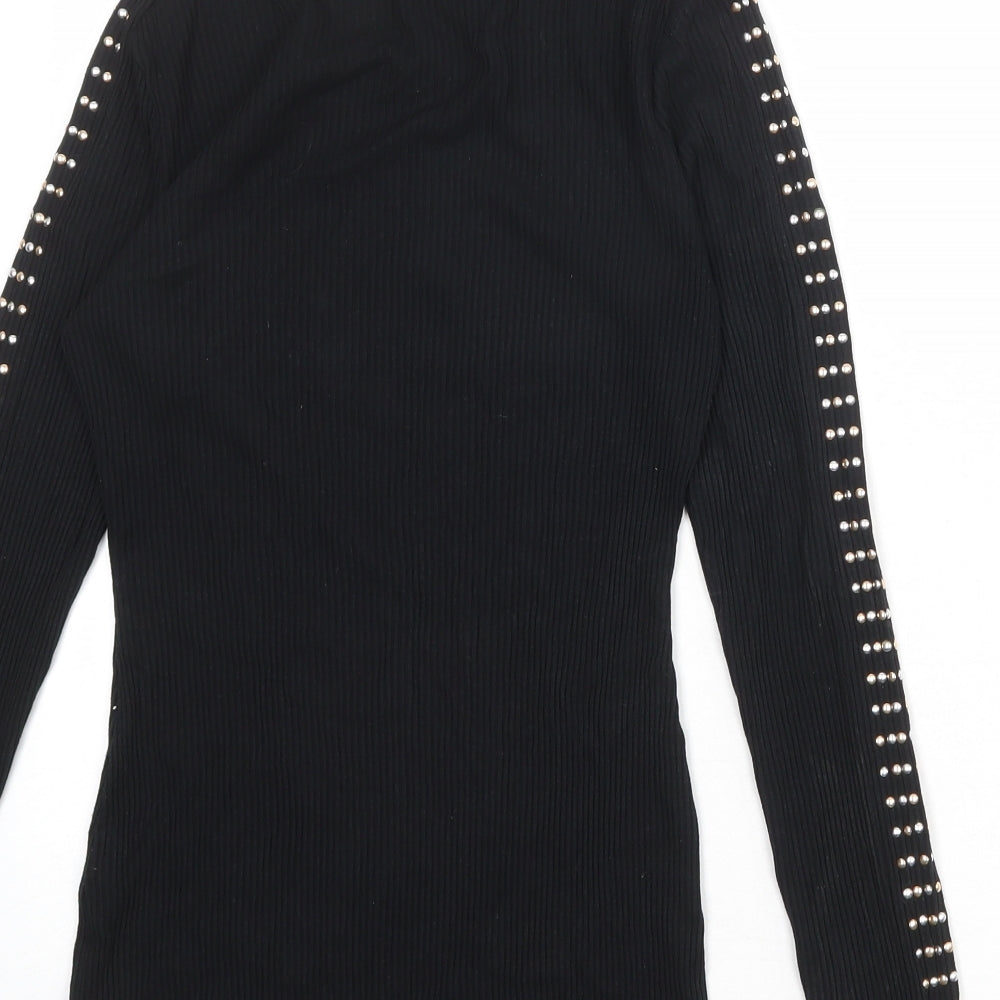 River Island Womens Black Viscose Basic T-Shirt Size 8 Mock Neck