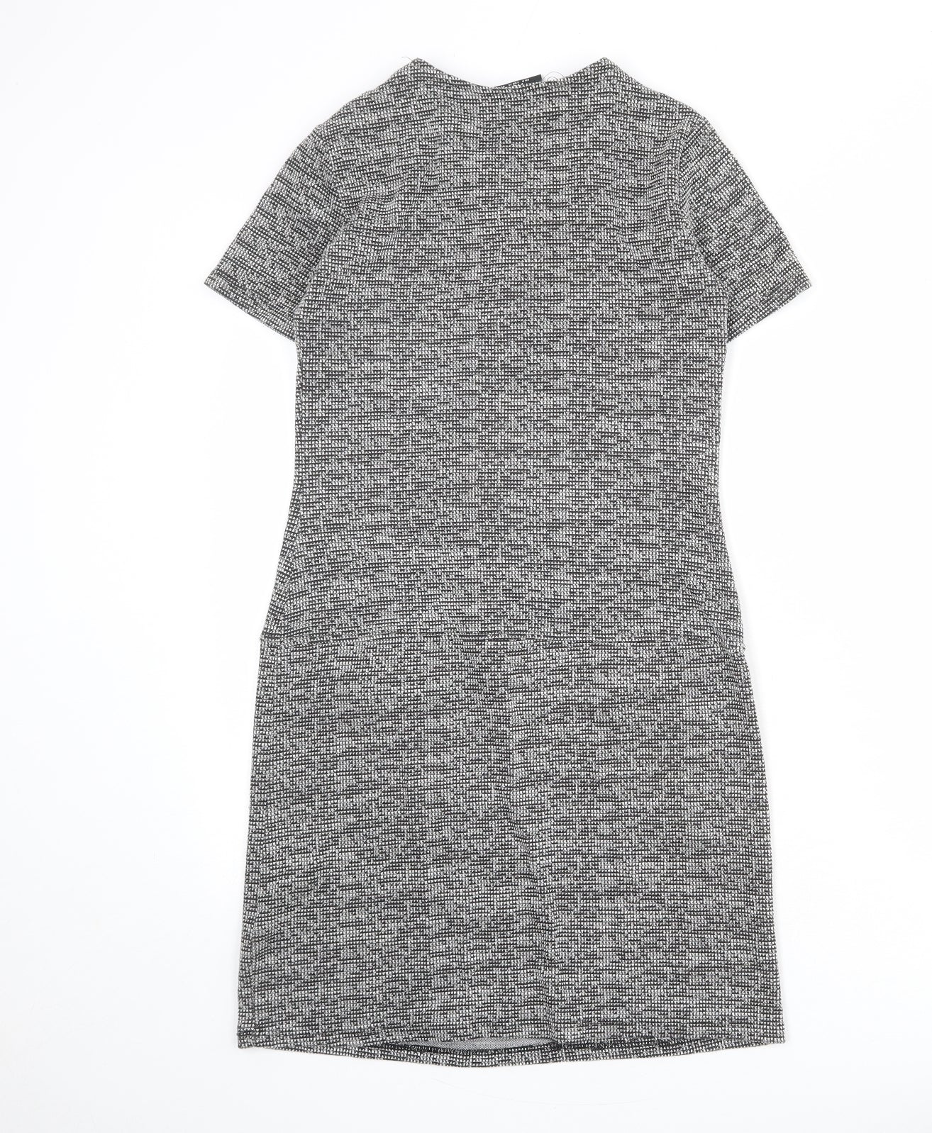 Wallis Womens Grey Geometric Polyester A-Line Size 8 V-Neck Zip