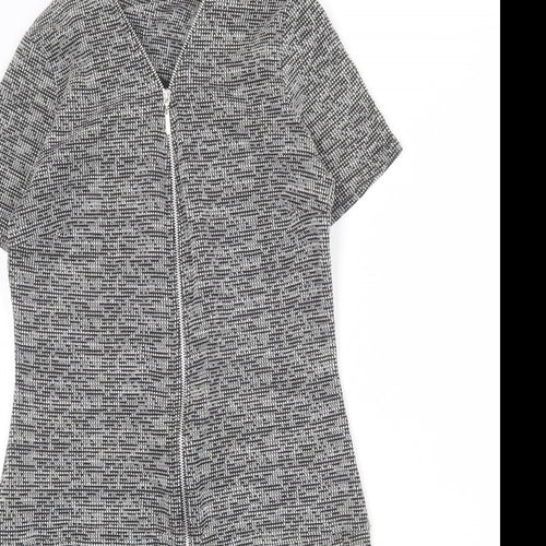 Wallis Womens Grey Geometric Polyester A-Line Size 8 V-Neck Zip