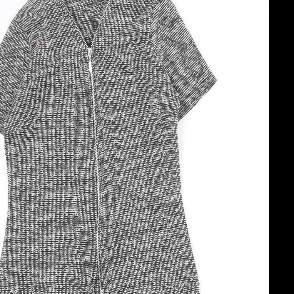 Wallis Womens Grey Geometric Polyester A-Line Size 8 V-Neck Zip