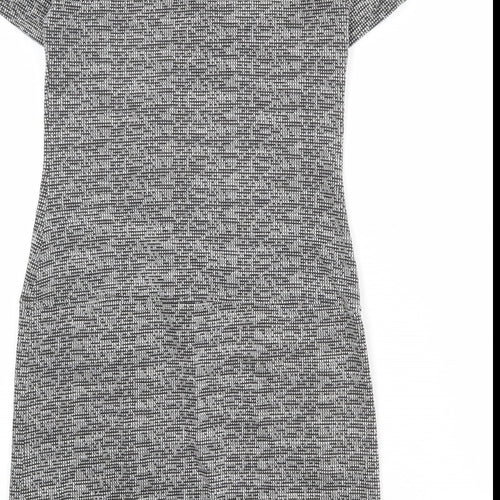 Wallis Womens Grey Geometric Polyester A-Line Size 8 V-Neck Zip