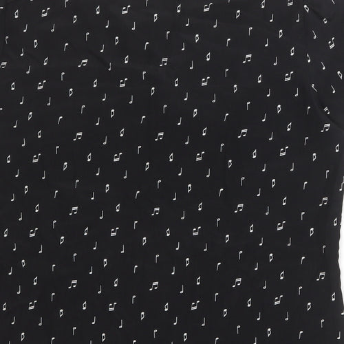 Marks and Spencer Womens Black Geometric Polyester Basic T-Shirt Size 10 Round Neck - Musical Note Pattern