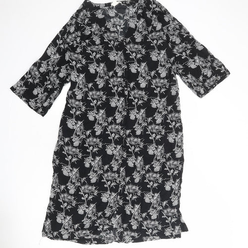 H&M Womens Black Geometric Polyester A-Line Size S V-Neck Button