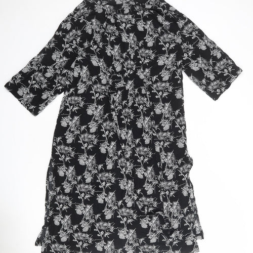 H&M Womens Black Geometric Polyester A-Line Size S V-Neck Button