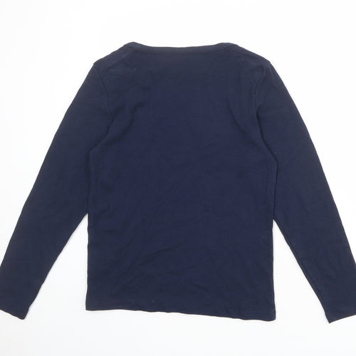 Cotton Traders Womens Blue 100% Cotton Basic T-Shirt Size 14 Boat Neck