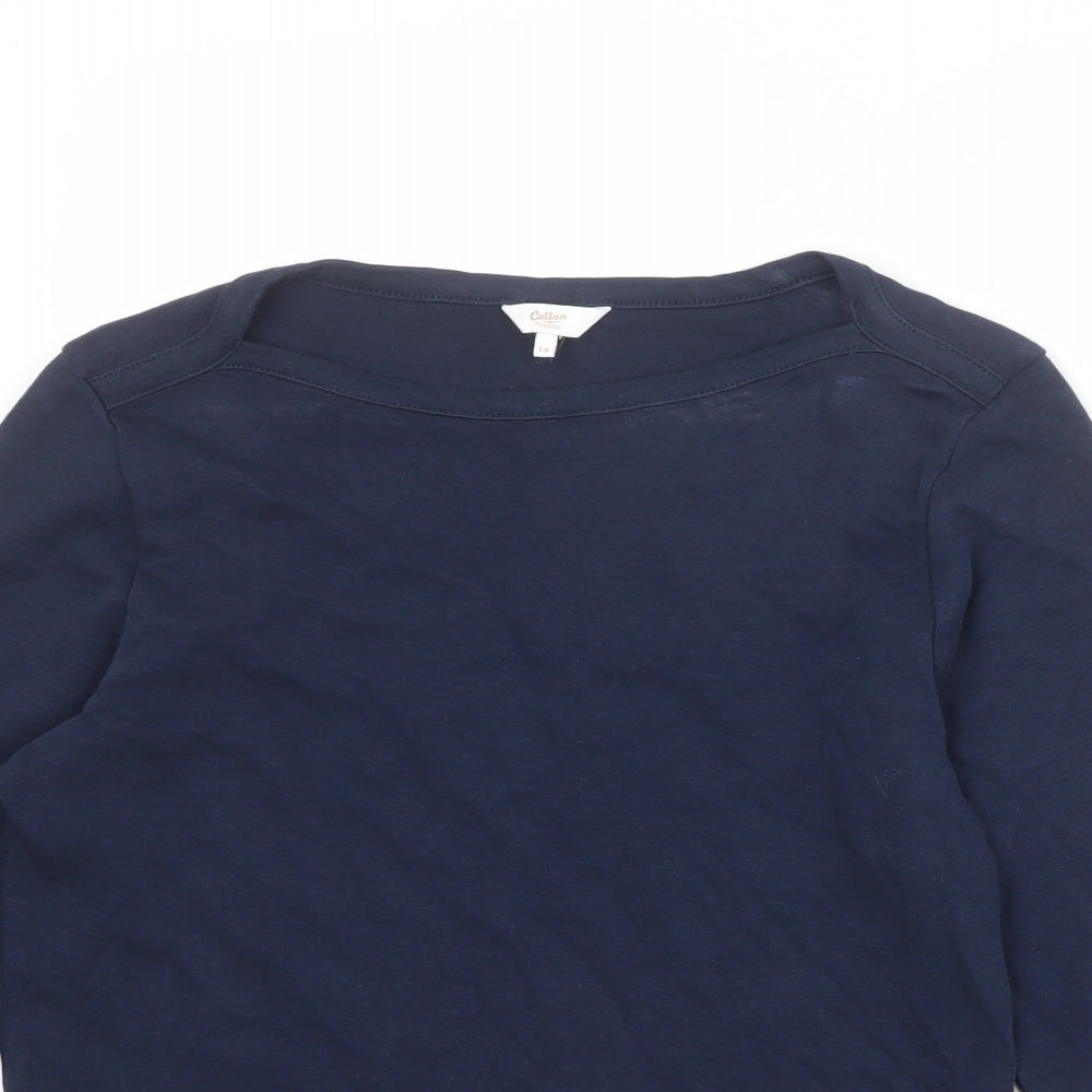 Cotton Traders Womens Blue 100% Cotton Basic T-Shirt Size 14 Boat Neck