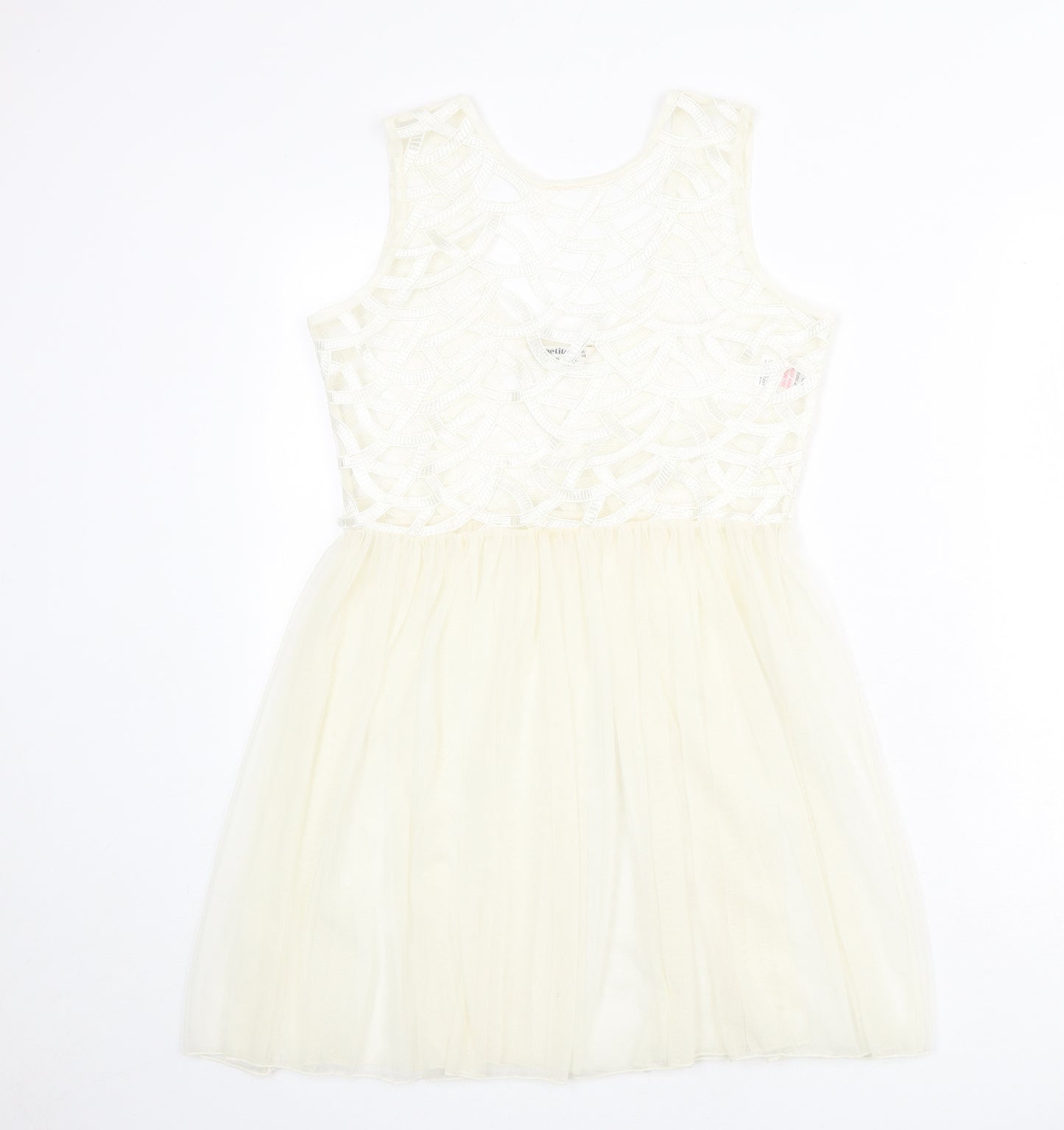 Miss Selfridge Womens Ivory Geometric Polyester Fit & Flare Size 6 Round Neck