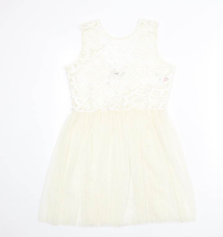 Miss Selfridge Womens Ivory Geometric Polyester Fit & Flare Size 6 Round Neck