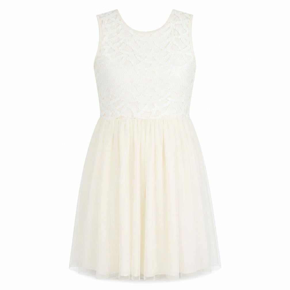 Miss Selfridge Womens Ivory Geometric Polyester Fit & Flare Size 6 Round Neck