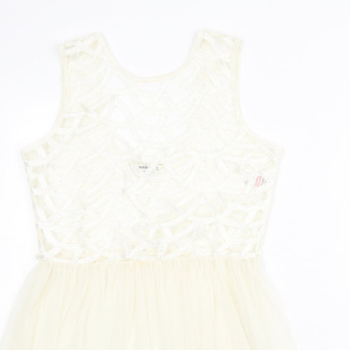 Miss Selfridge Womens Ivory Geometric Polyester Fit & Flare Size 6 Round Neck