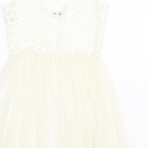 Miss Selfridge Womens Ivory Geometric Polyester Fit & Flare Size 6 Round Neck