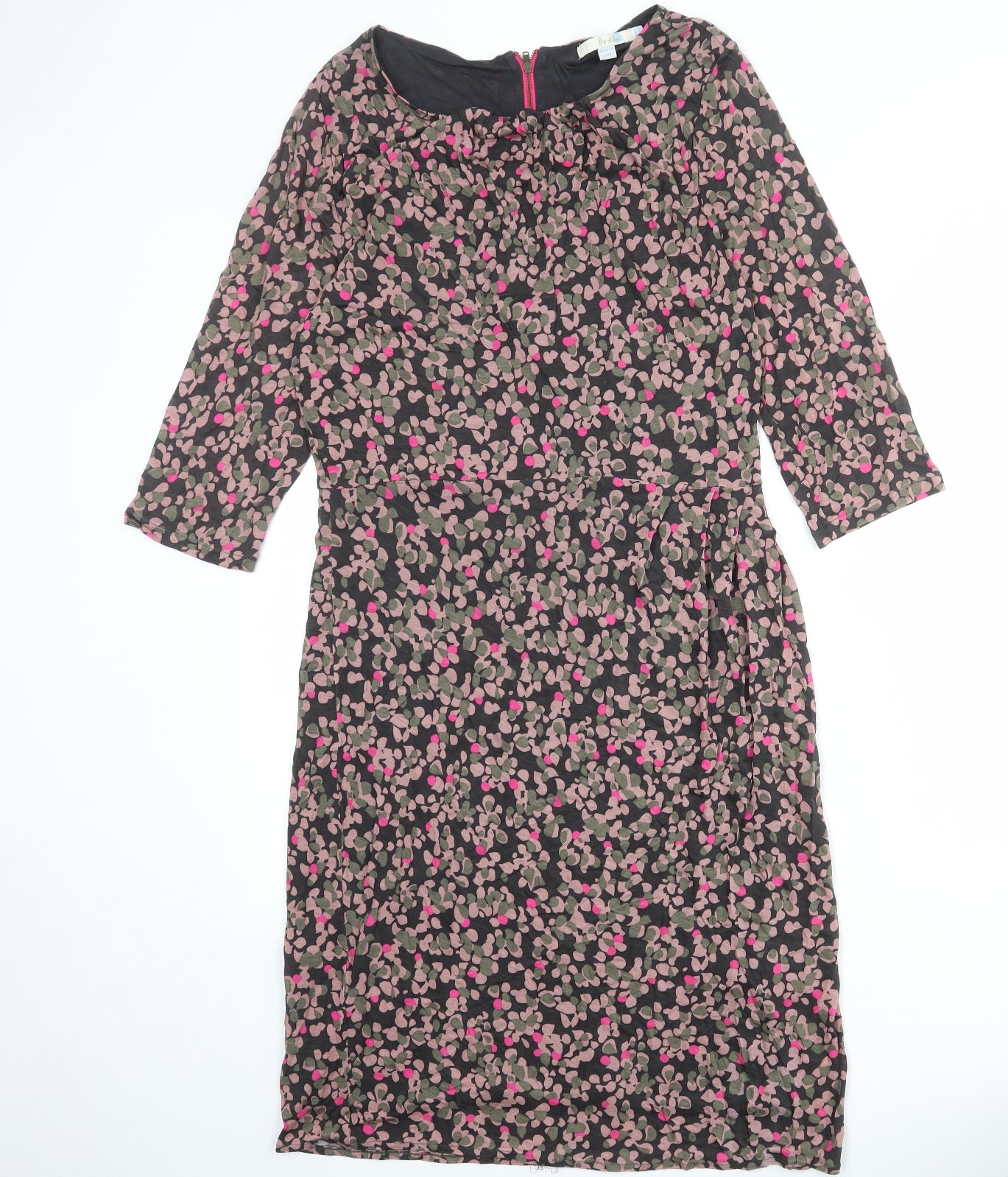 Boden Womens Grey Geometric Lyocell A-Line Size 16 Round Neck Zip