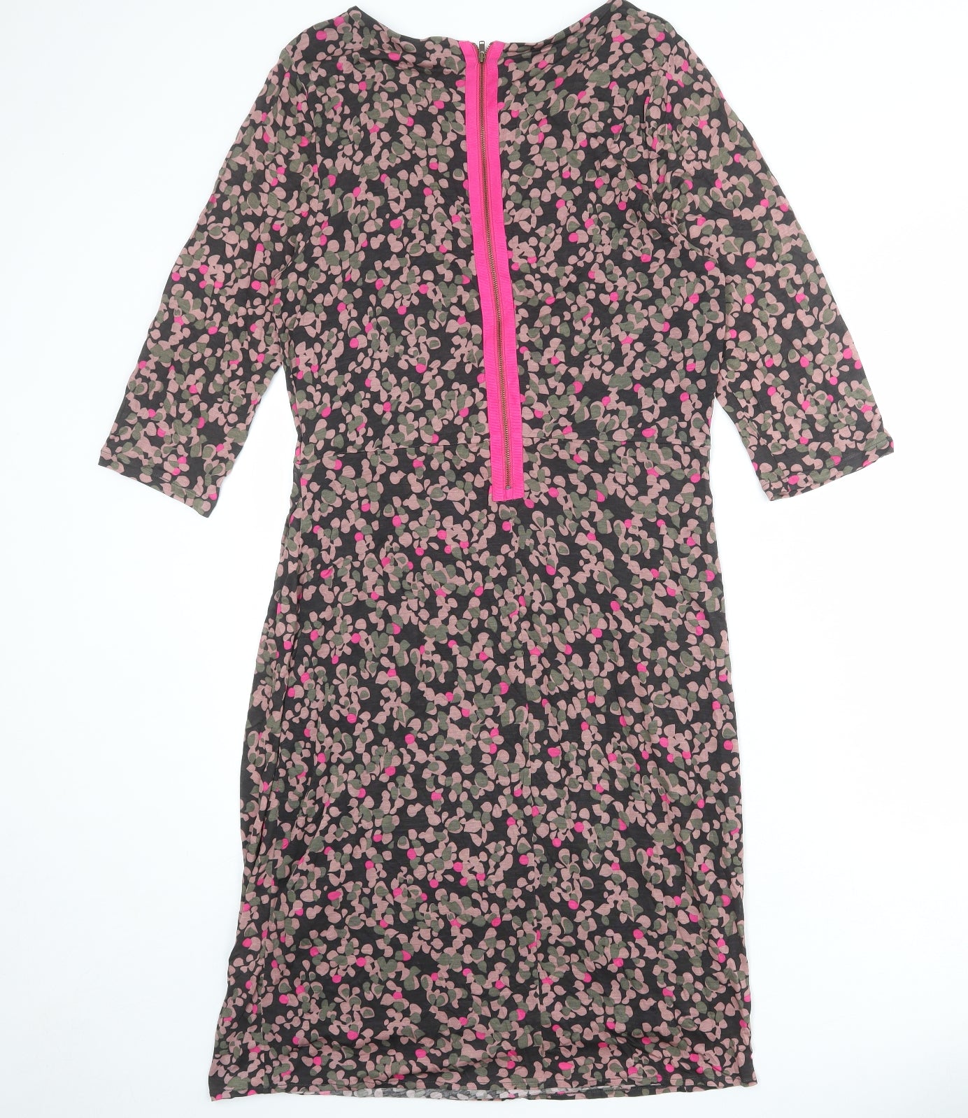 Boden Womens Grey Geometric Lyocell A-Line Size 16 Round Neck Zip