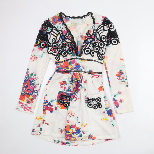 Alice McCALL Womens White Geometric Polyester A-Line Size 6 V-Neck Zip