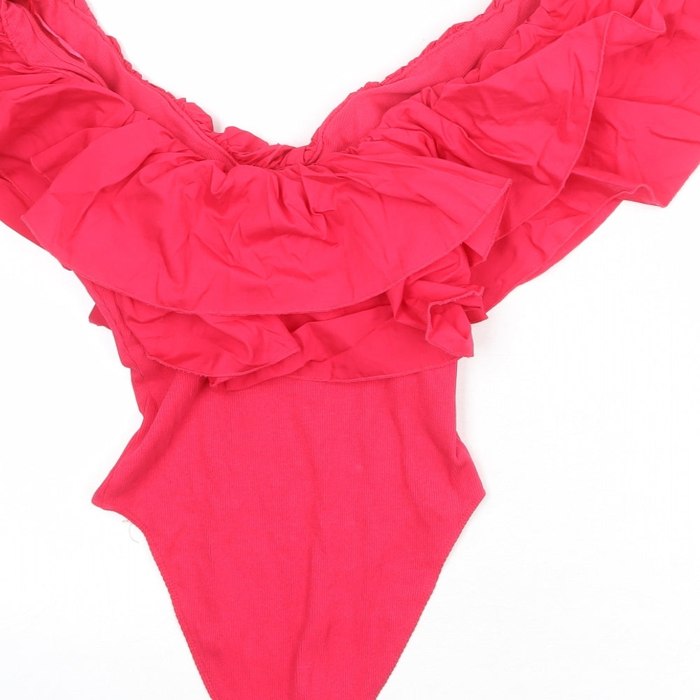 Zara Womens Pink Cotton Bodysuit One-Piece Size M Snap