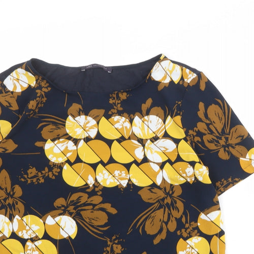 Marks and Spencer Womens Blue Geometric Polyester Basic Blouse Size 12 Boat Neck
