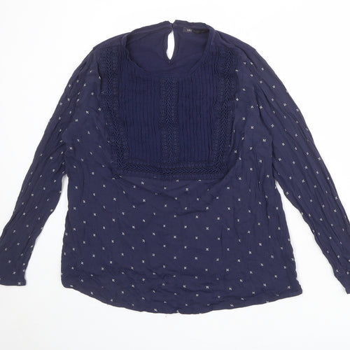 Marks and Spencer Womens Blue Geometric Viscose Basic Blouse Size 16 Round Neck
