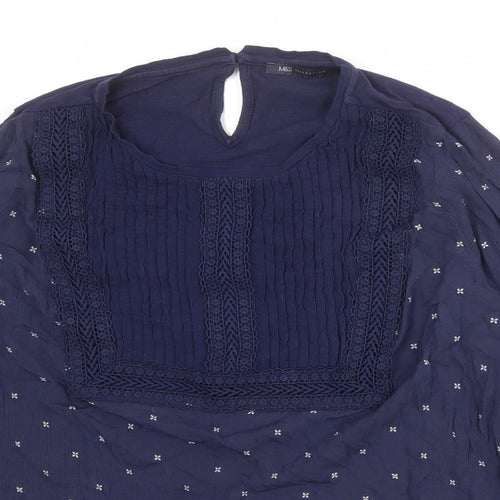 Marks and Spencer Womens Blue Geometric Viscose Basic Blouse Size 16 Round Neck