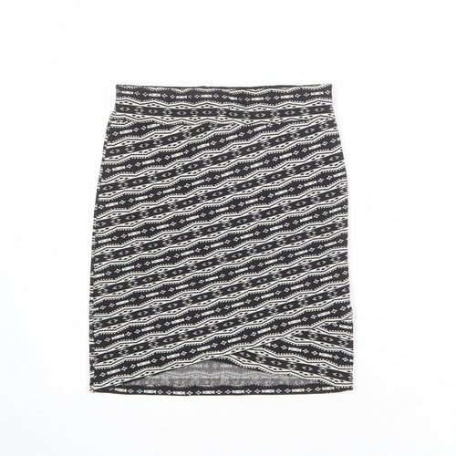 Stradivarius Womens Black Geometric Polyester A-Line Skirt Size S