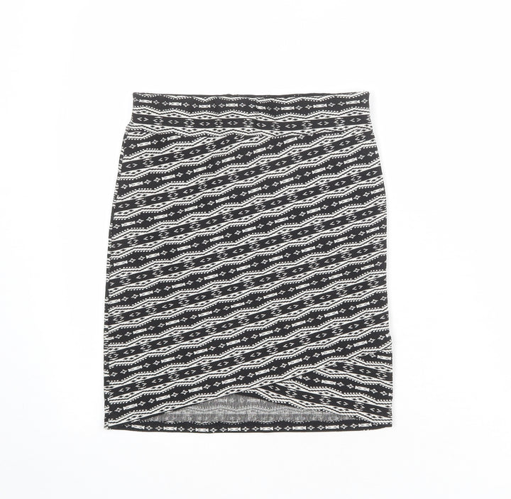 Stradivarius Womens Black Geometric Polyester A-Line Skirt Size S