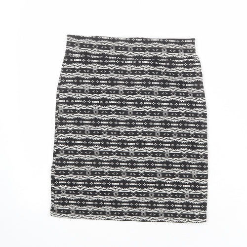 Stradivarius Womens Black Geometric Polyester A-Line Skirt Size S