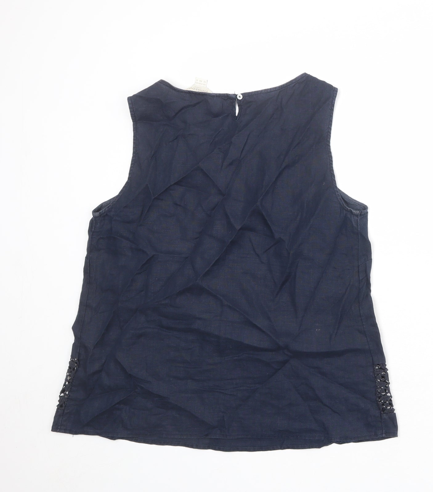 Monsoon Womens Blue Linen Basic Tank Size 12 Boat Neck - Crochet Detail